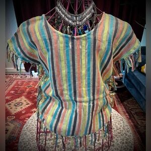 Vintage Havana Colorful Striped Fringe Blouse